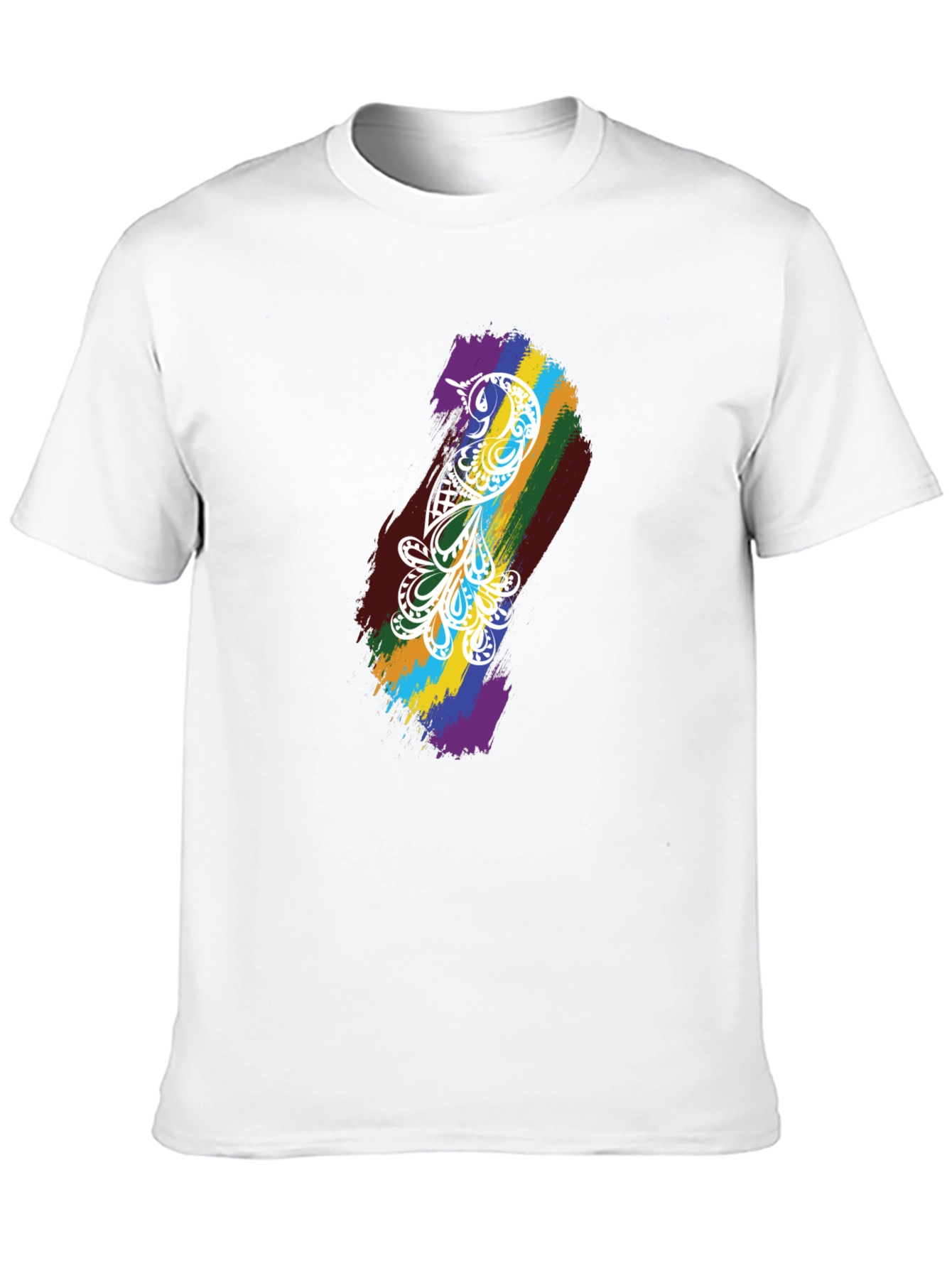 Camiseta Negra Hombre - Diseño Pájaro Arcoíris