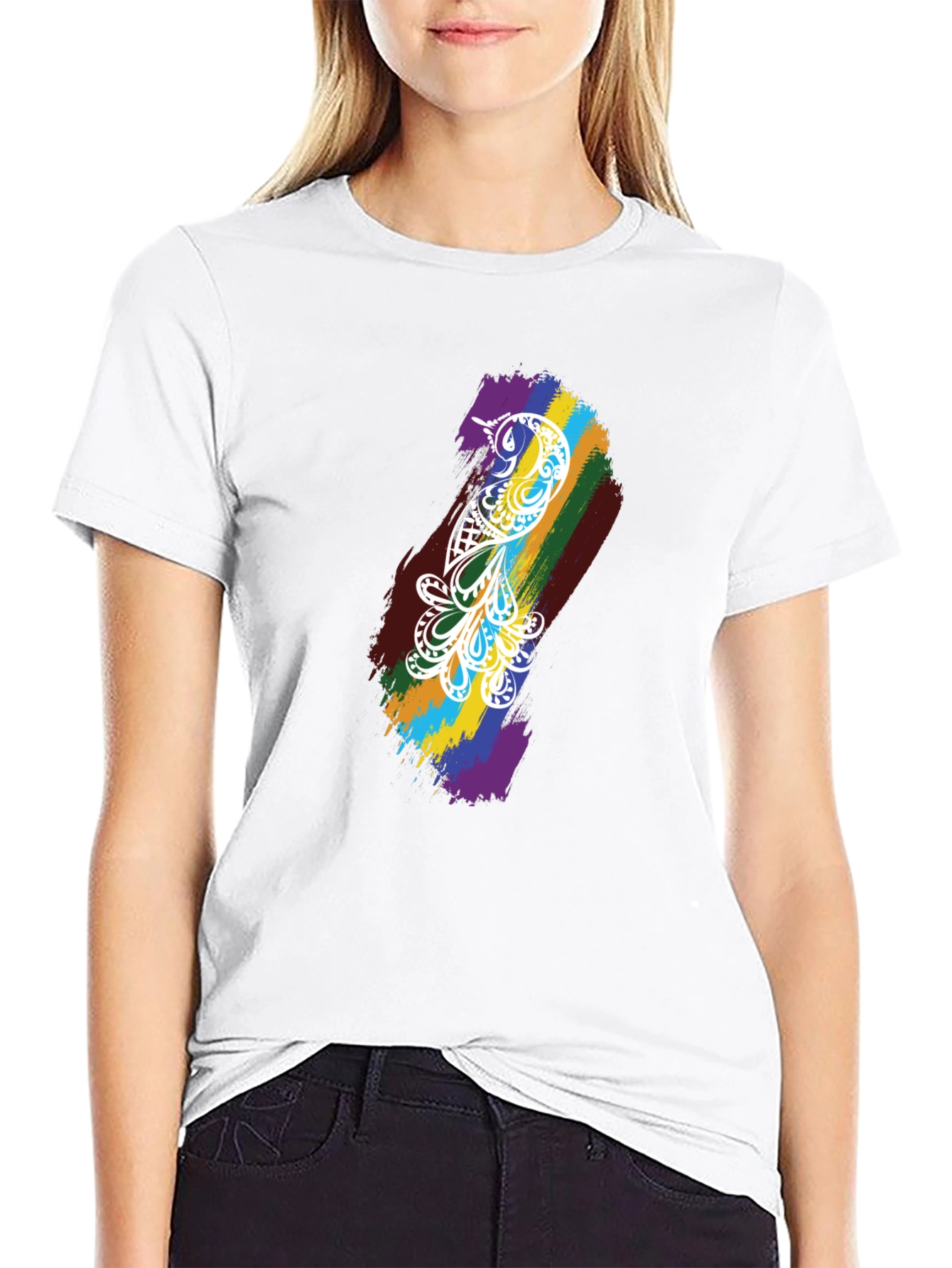 Camiseta Negra Hombre - Diseño Pájaro Arcoíris