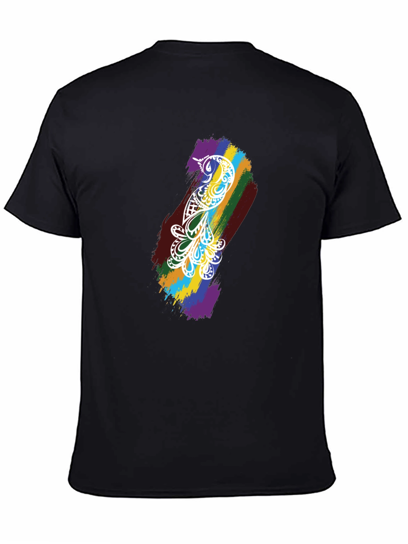 Camiseta Negra Hombre - Diseño Pájaro Arcoíris