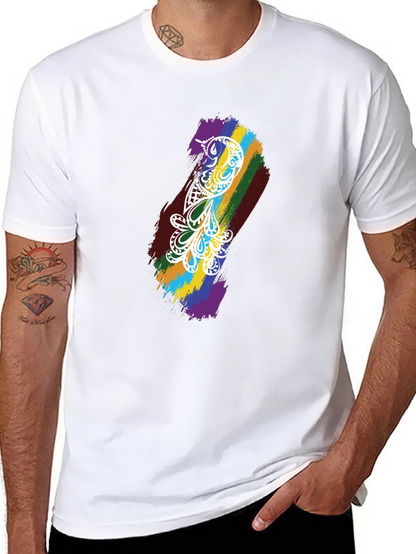 Camiseta Negra Hombre - Diseño Pájaro Arcoíris