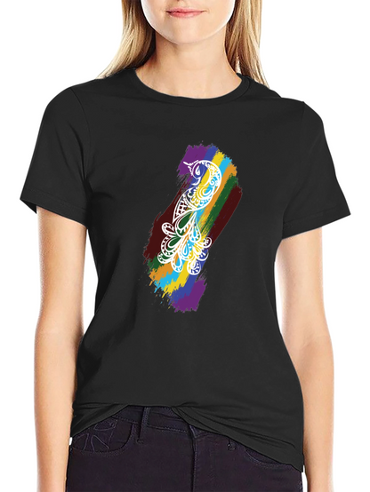 Camiseta Negra Hombre - Diseño Pájaro Arcoíris