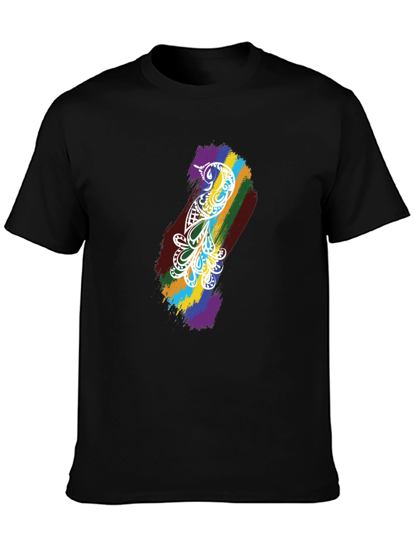 Camiseta Negra Hombre - Diseño Pájaro Arcoíris