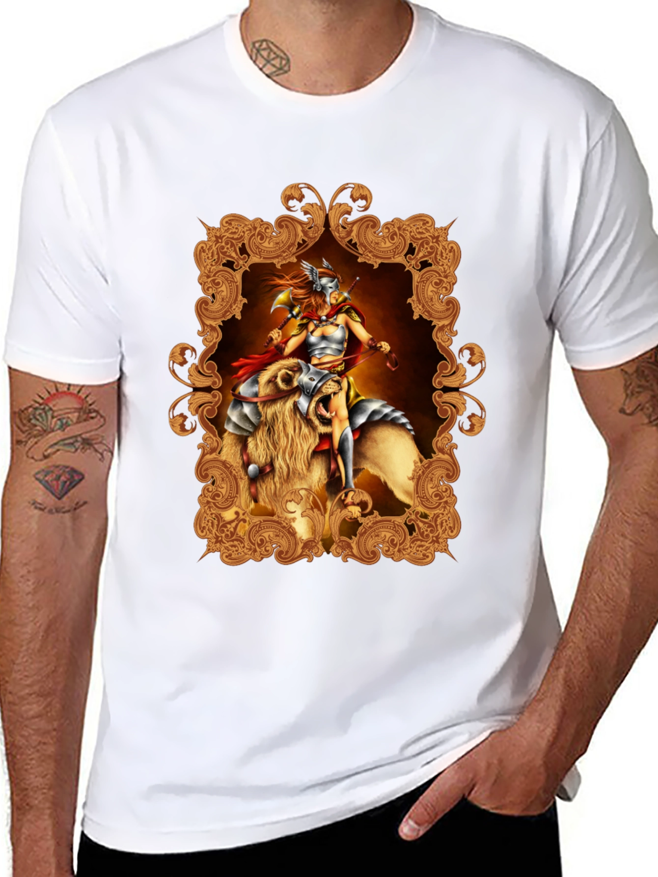 Camiseta Negra con Diseño Guerrero Medieval