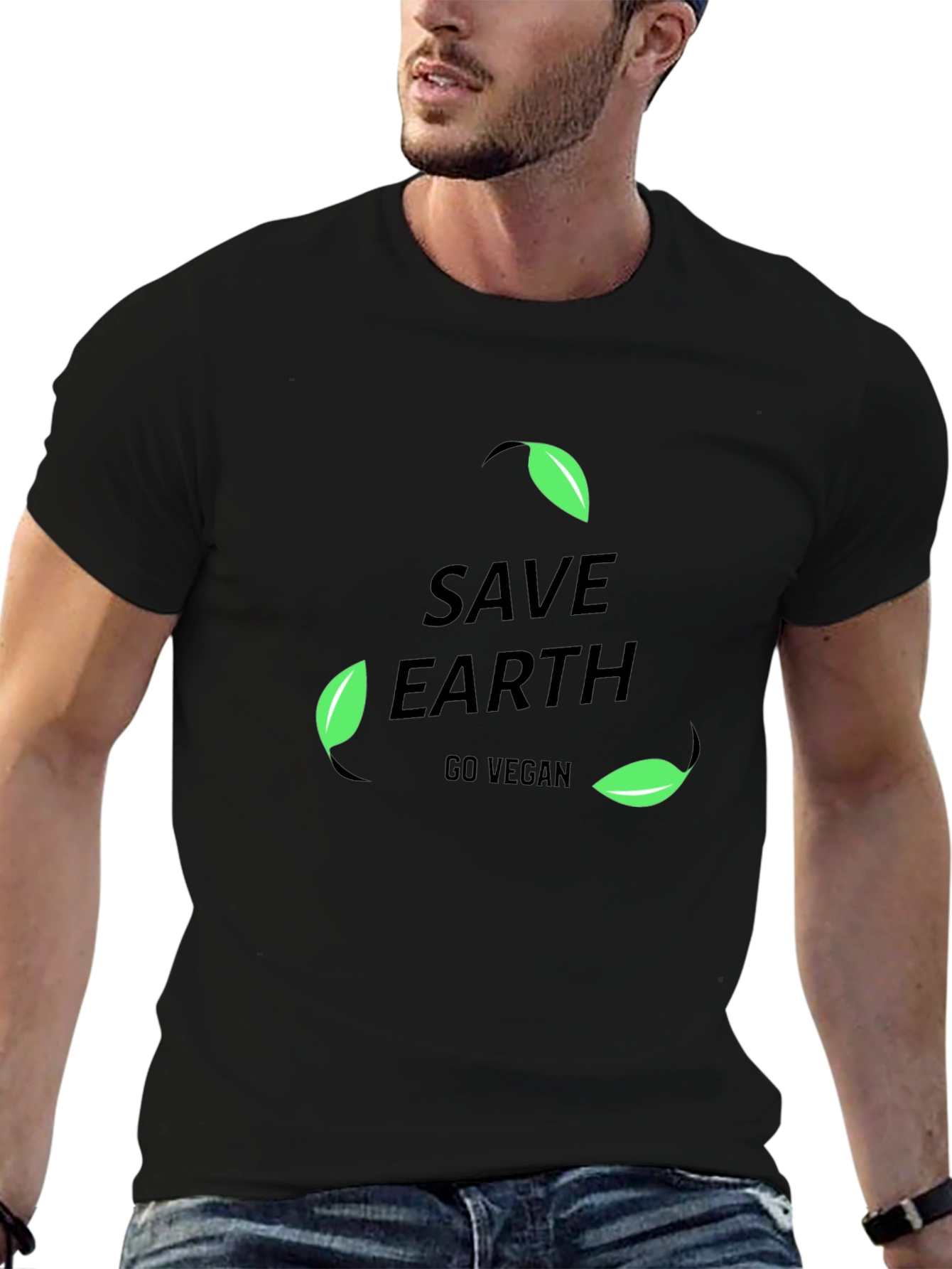 Camiseta Negra Save Earth Go Vegan para Hombre