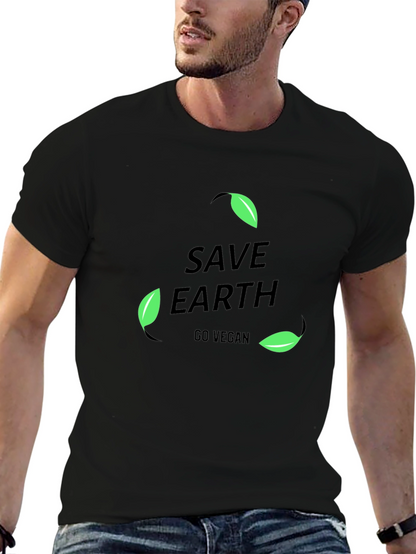 Camiseta Negra Save Earth Go Vegan para Hombre