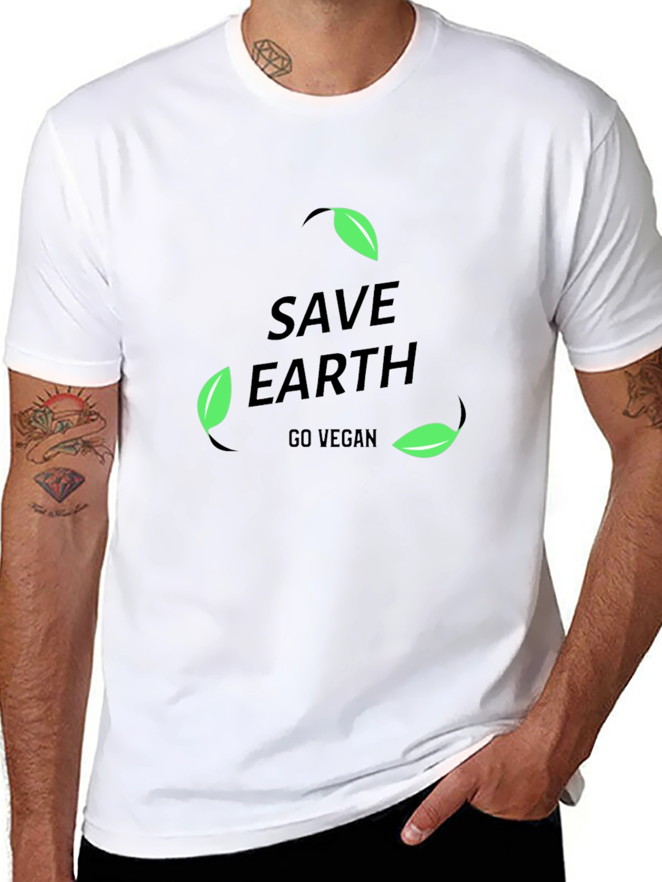 Camiseta Negra Save Earth Go Vegan para Hombre