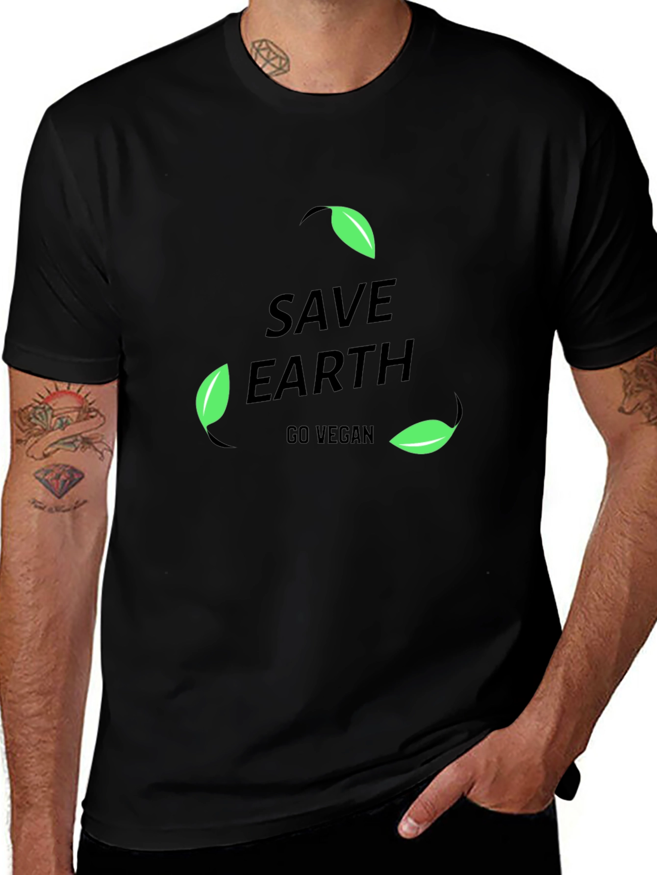 Camiseta Negra Save Earth Go Vegan para Hombre