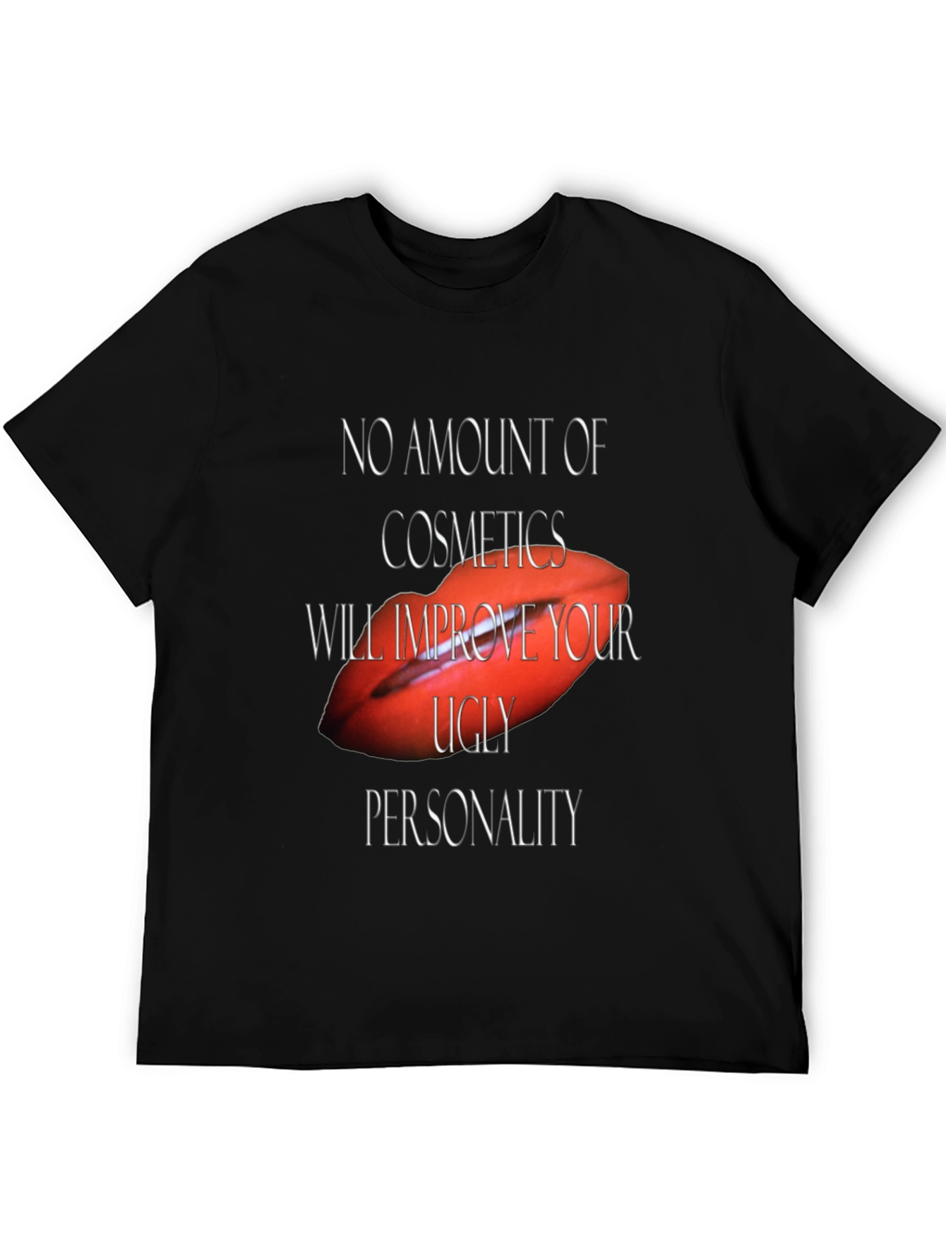 Camiseta Negra con Diseño Labios Rojos y Frase