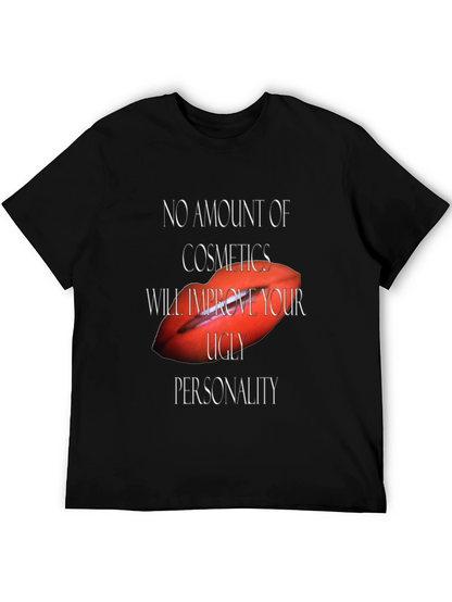 Camiseta Negra con Diseño Labios Rojos y Frase