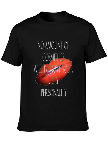 Camiseta Negra con Diseño Labios Rojos y Frase