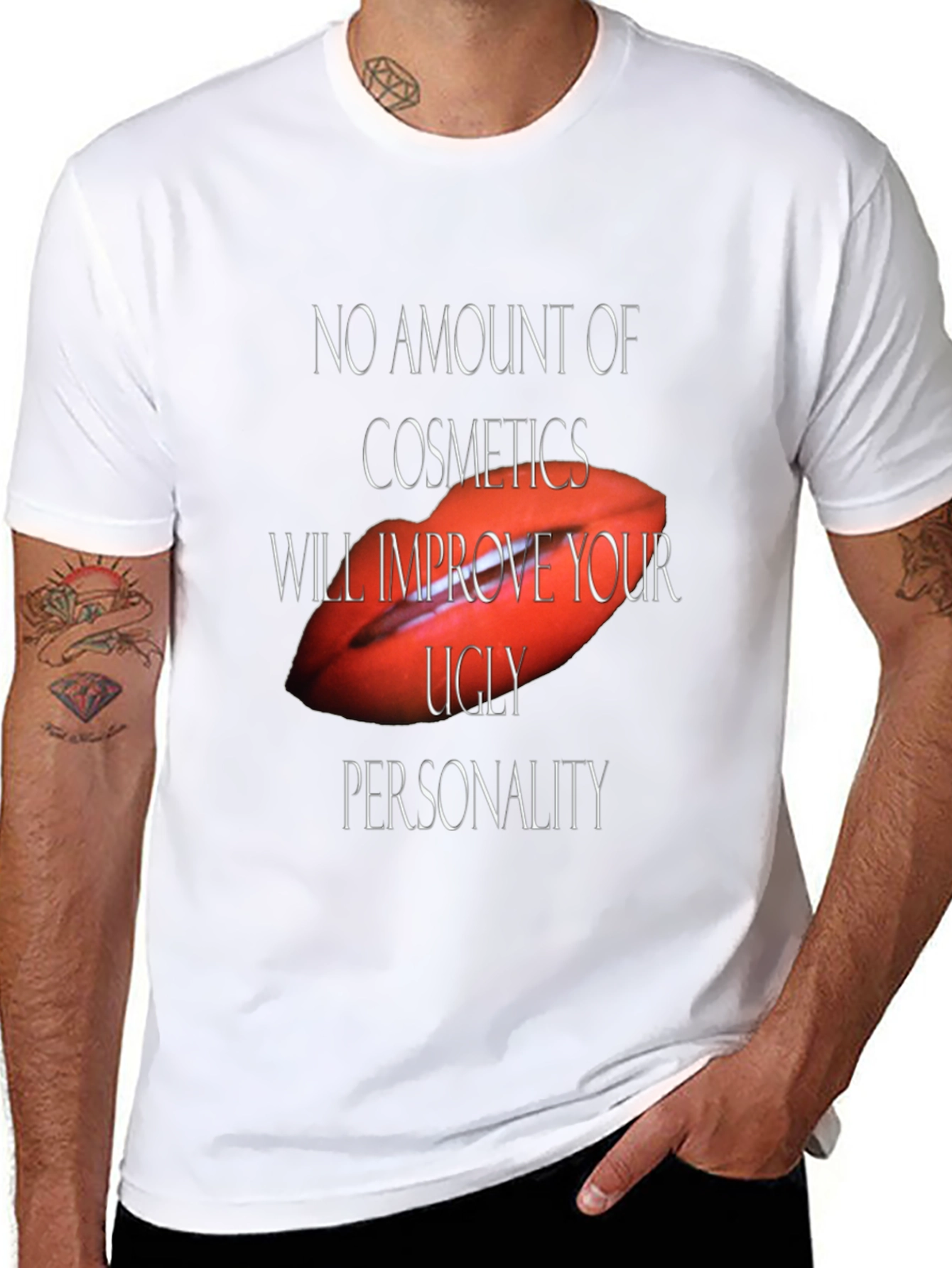 Camiseta Negra con Diseño Labios Rojos y Frase