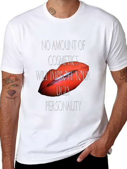 Camiseta Negra con Diseño Labios Rojos y Frase