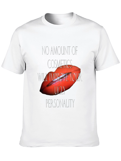 Camiseta Negra con Diseño Labios Rojos y Frase