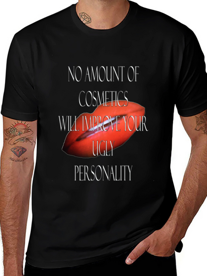 Camiseta Negra con Diseño Labios Rojos y Frase