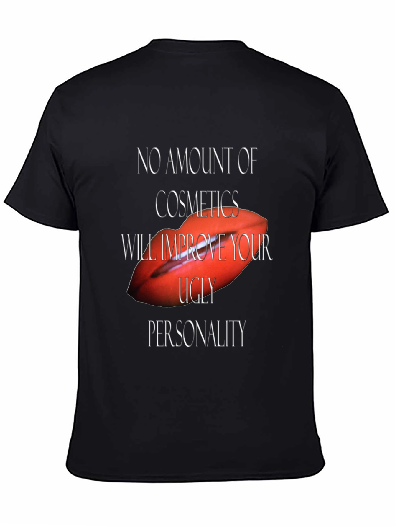Camiseta Negra con Diseño Labios Rojos y Frase