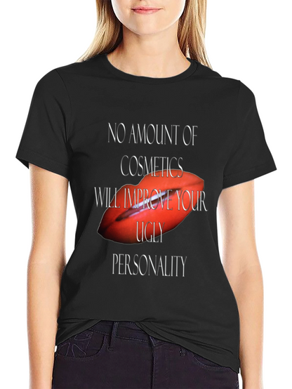 Camiseta Negra con Diseño Labios Rojos y Frase