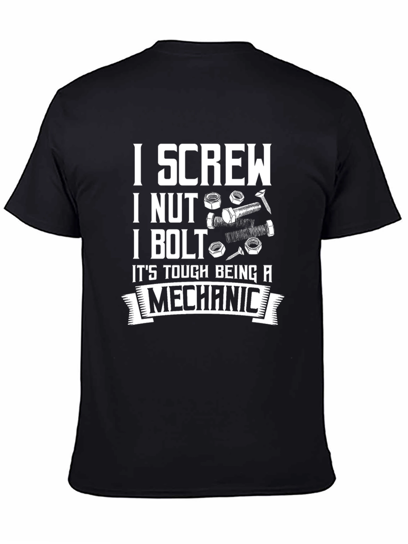 Camiseta Negra: Screw Nut Bolt - Mecánico