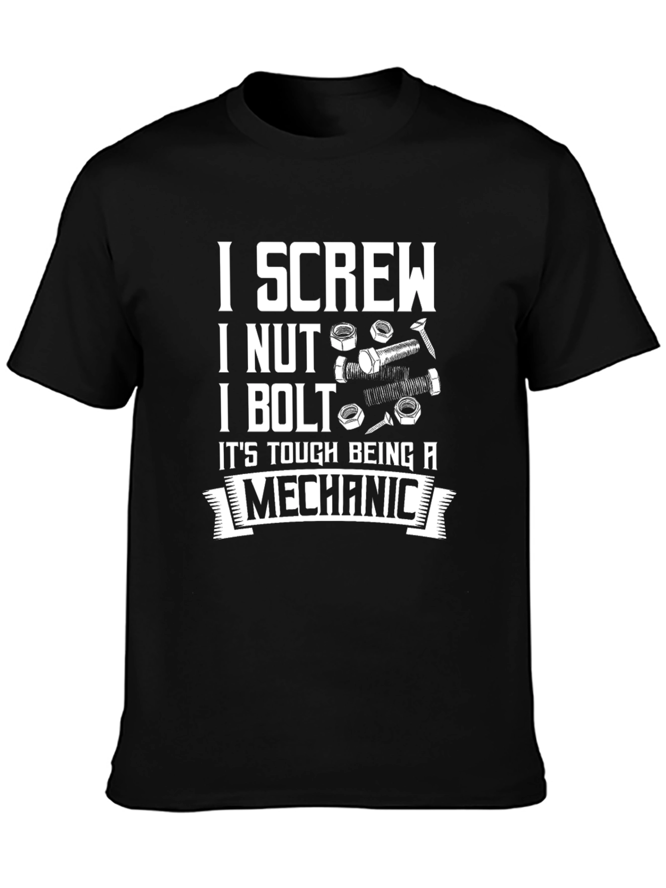 Camiseta Negra: Screw Nut Bolt - Mecánico