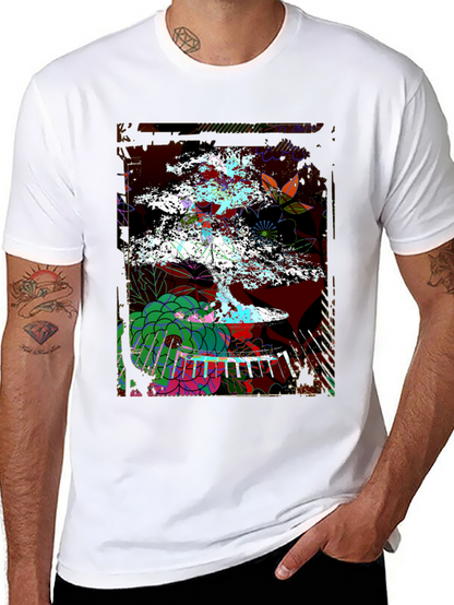 Camiseta Negra con Diseño de Bonsái Abstracto