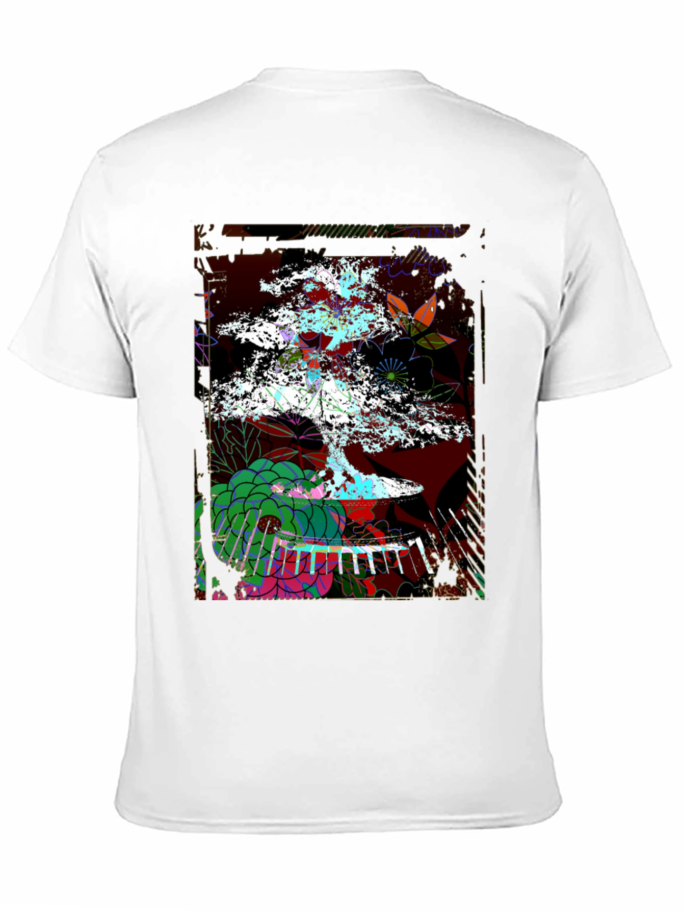 Camiseta Negra con Diseño de Bonsái Abstracto