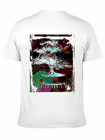 Camiseta Negra con Diseño de Bonsái Abstracto