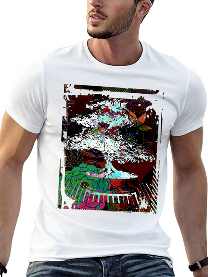Camiseta Negra con Diseño de Bonsái Abstracto