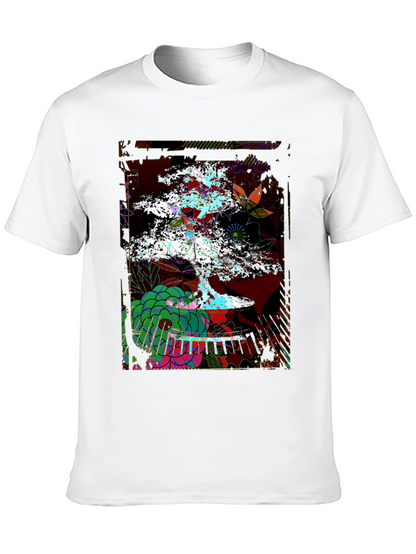 Camiseta Negra con Diseño de Bonsái Abstracto
