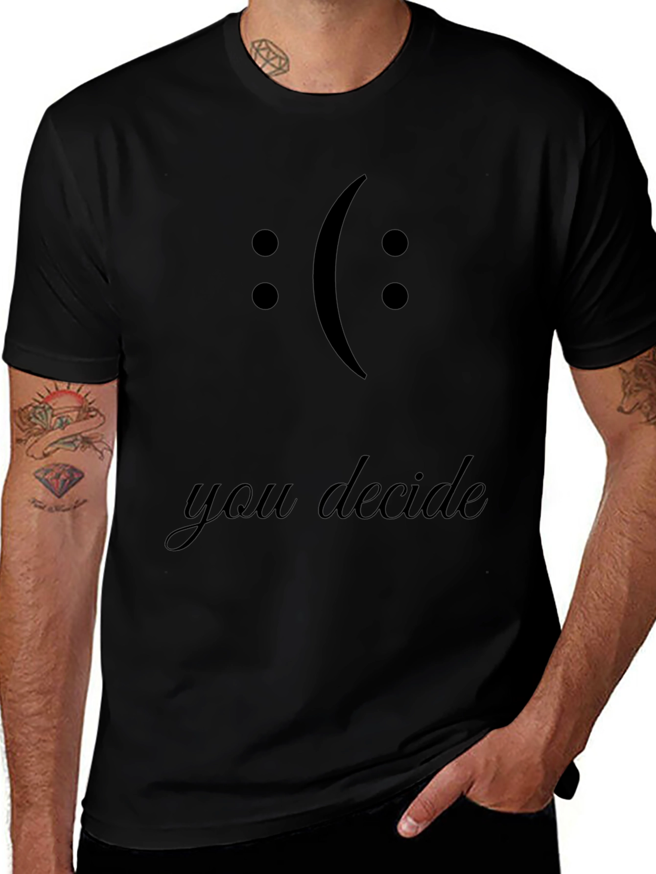 Camiseta Negra You Decide con Diseño de Emoticono