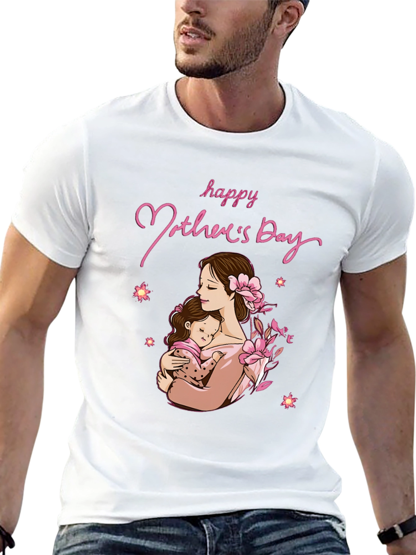 Camiseta Negra Feliz Día de la Madre Algodón