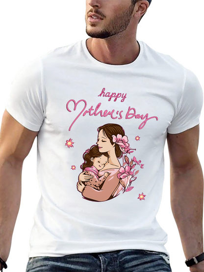 Camiseta Negra Feliz Día de la Madre Algodón