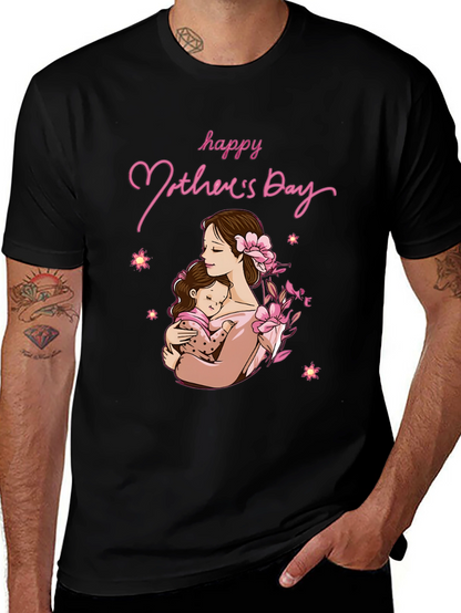 Camiseta Negra Feliz Día de la Madre Algodón