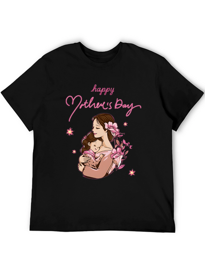 Camiseta Negra Feliz Día de la Madre Algodón