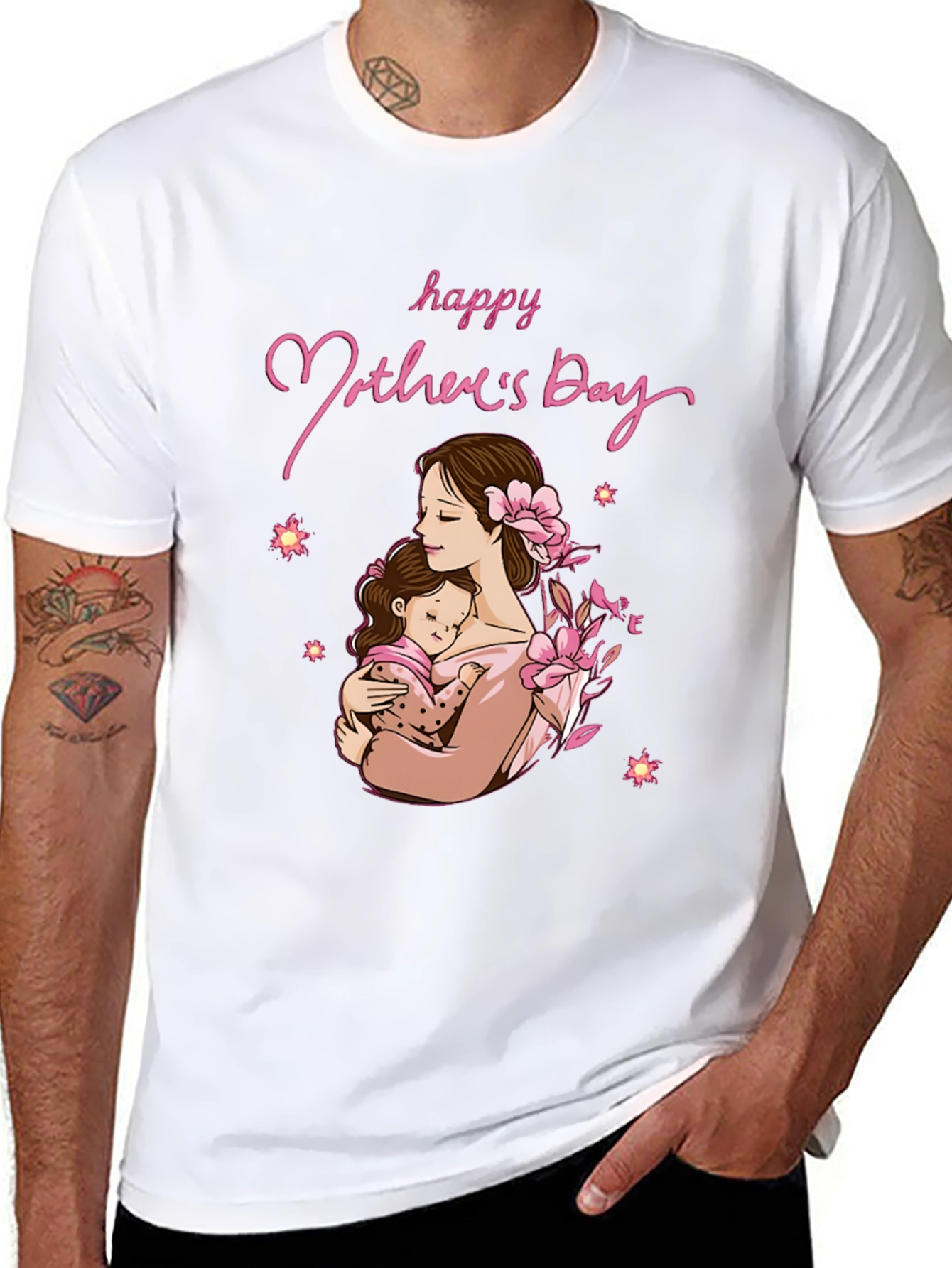 Camiseta Negra Feliz Día de la Madre Algodón