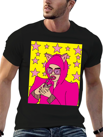Camiseta Negra con Diseño Pop Art Femenino