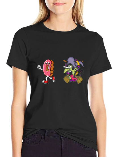 Camiseta Negra con Diseño Divertido de Dona y Bruja
