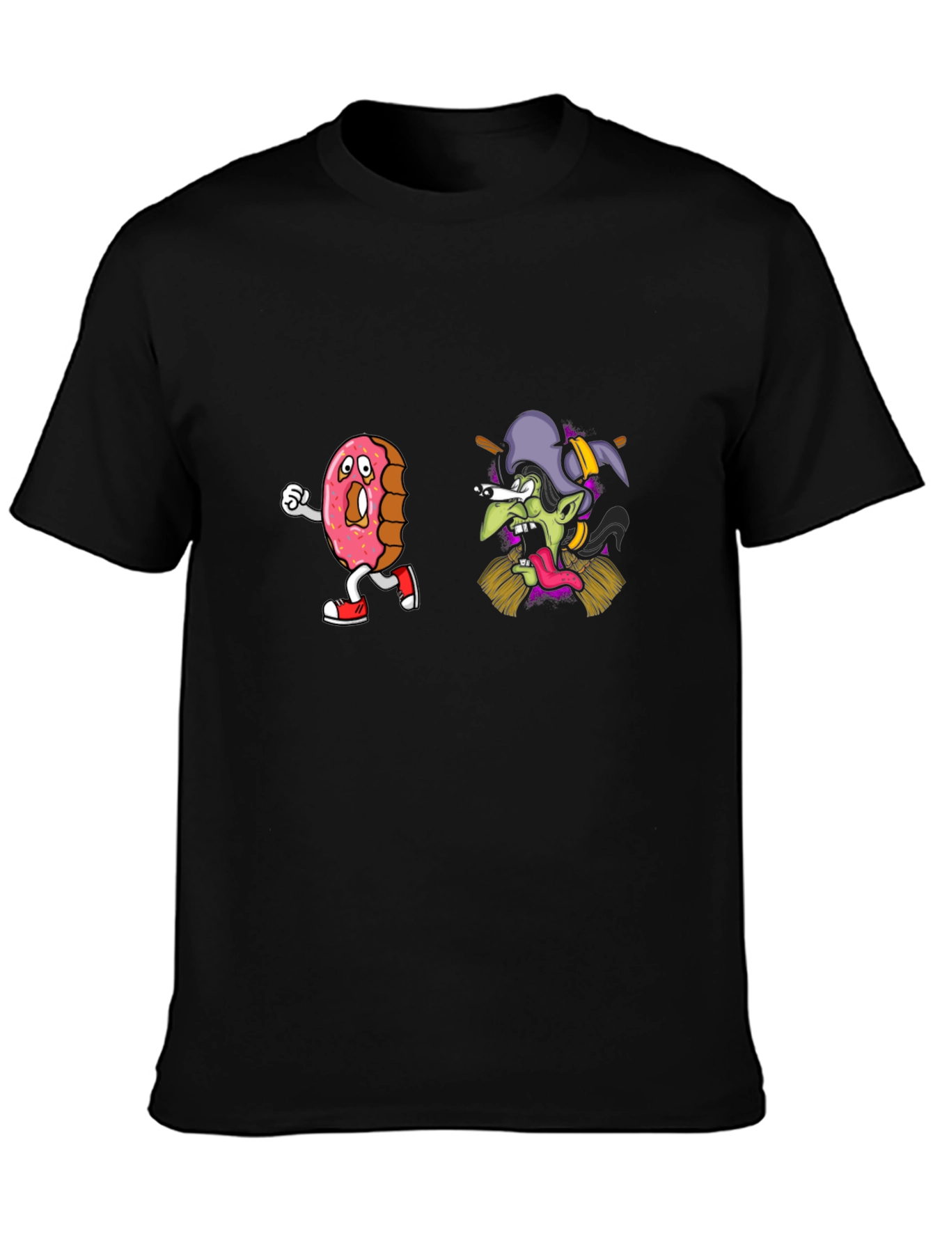 Camiseta Negra con Diseño Divertido de Dona y Bruja