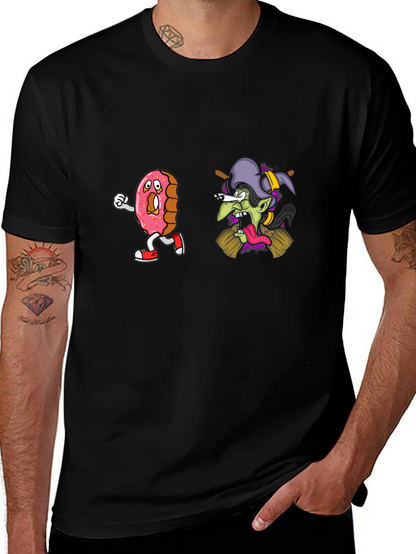 Camiseta Negra con Diseño Divertido de Dona y Bruja