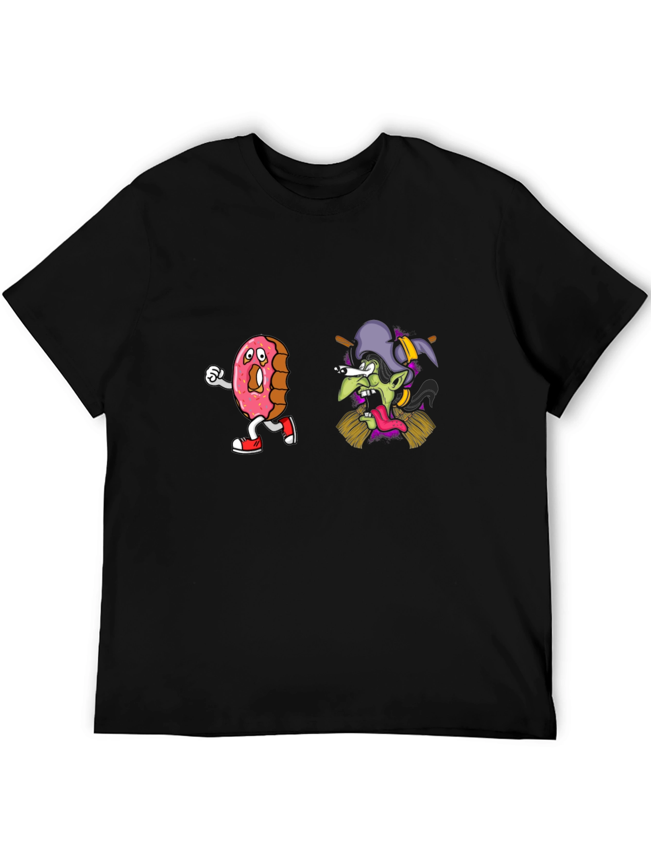 Camiseta Negra con Diseño Divertido de Dona y Bruja