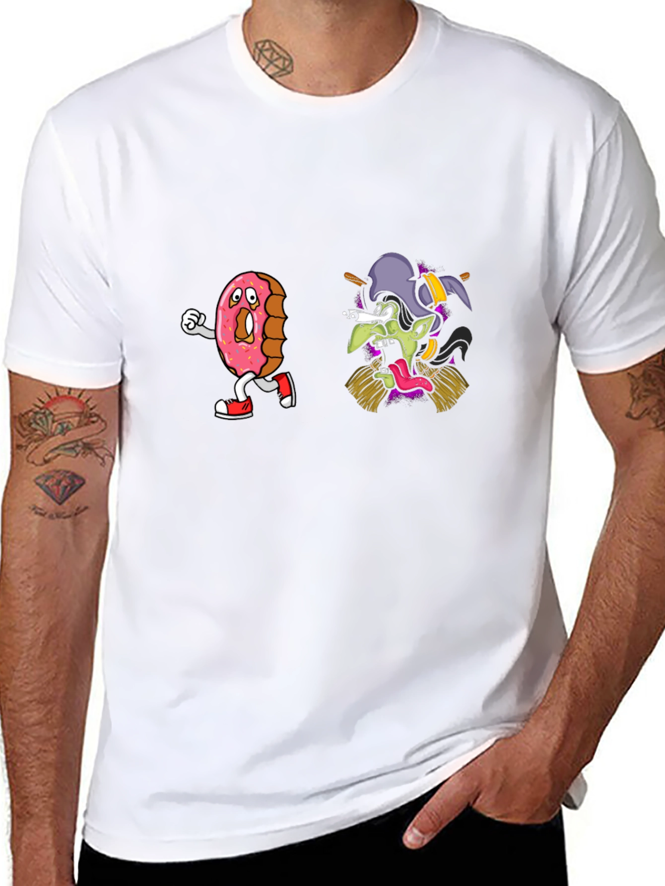 Camiseta Negra con Diseño Divertido de Dona y Bruja