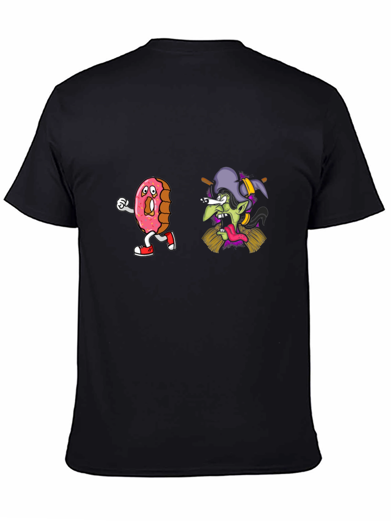 Camiseta Negra con Diseño Divertido de Dona y Bruja
