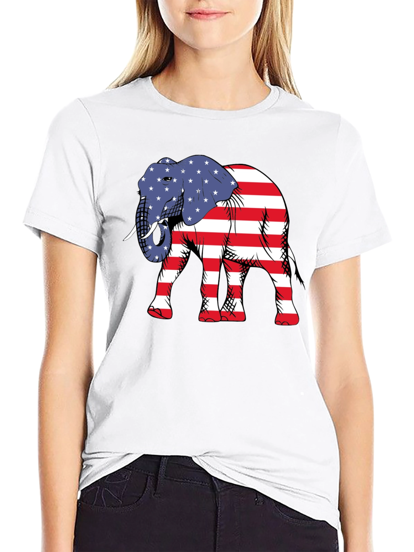 Camiseta Negra con Elefante Patriótico