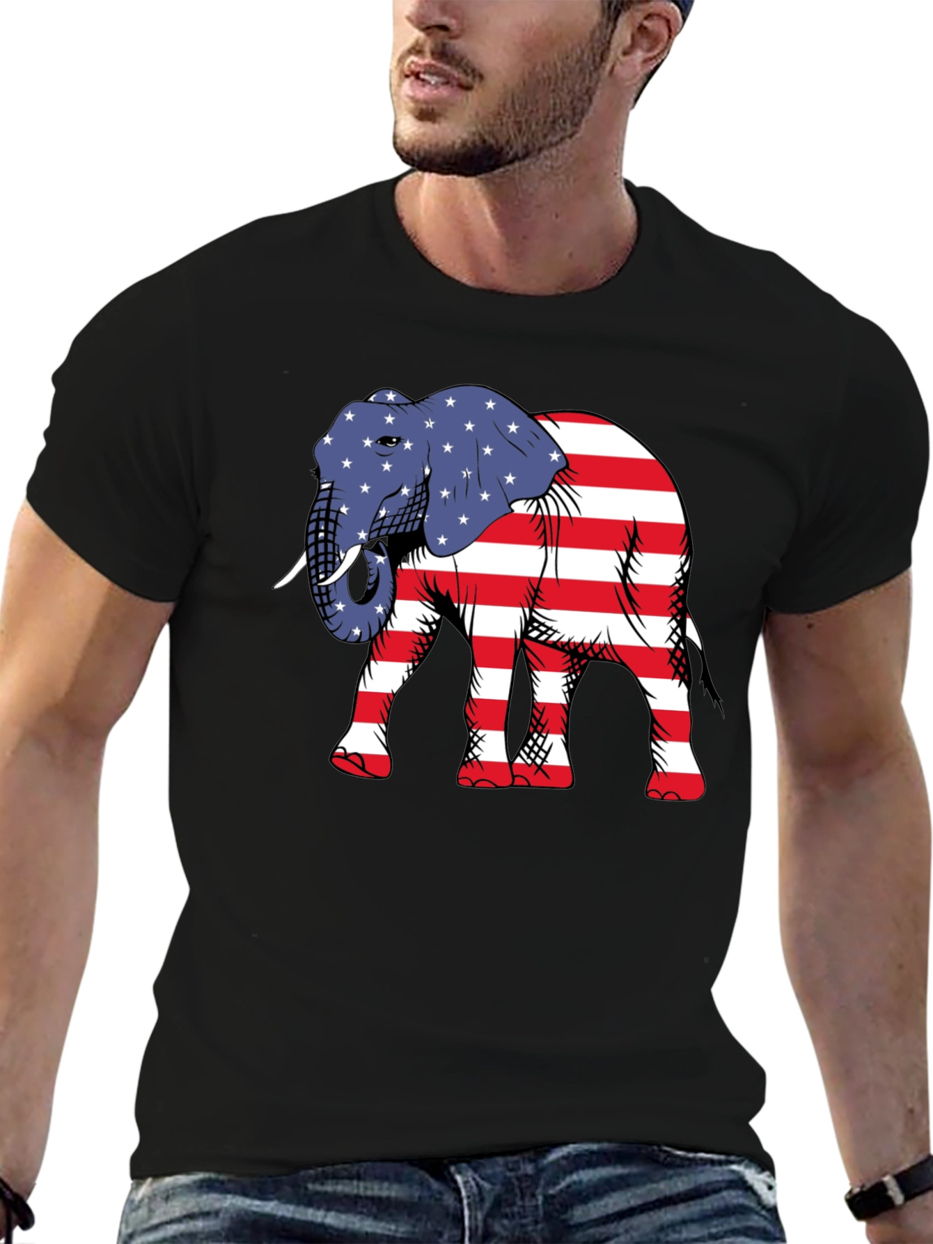 Camiseta Negra con Elefante Patriótico