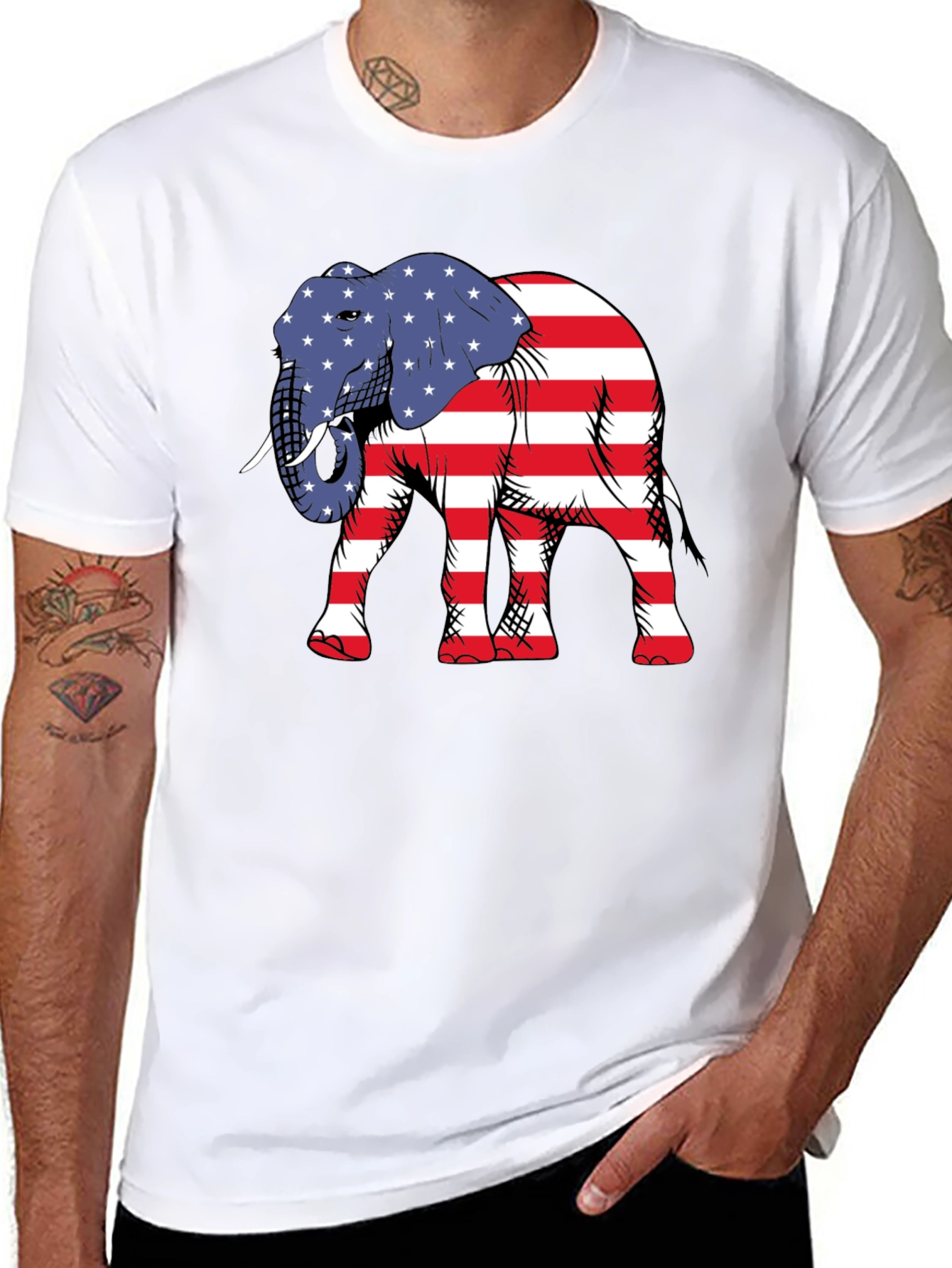 Camiseta Negra con Elefante Patriótico
