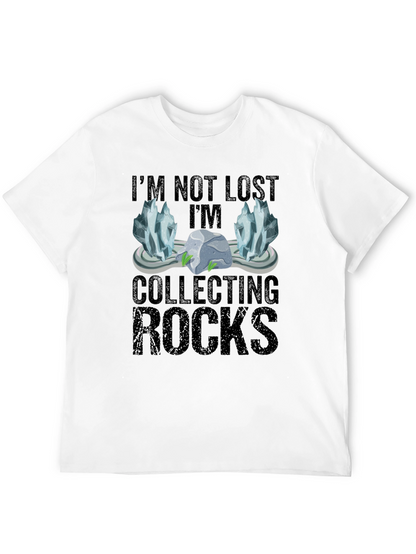 Camiseta Negra Coleccionando Rocas para Aventureros