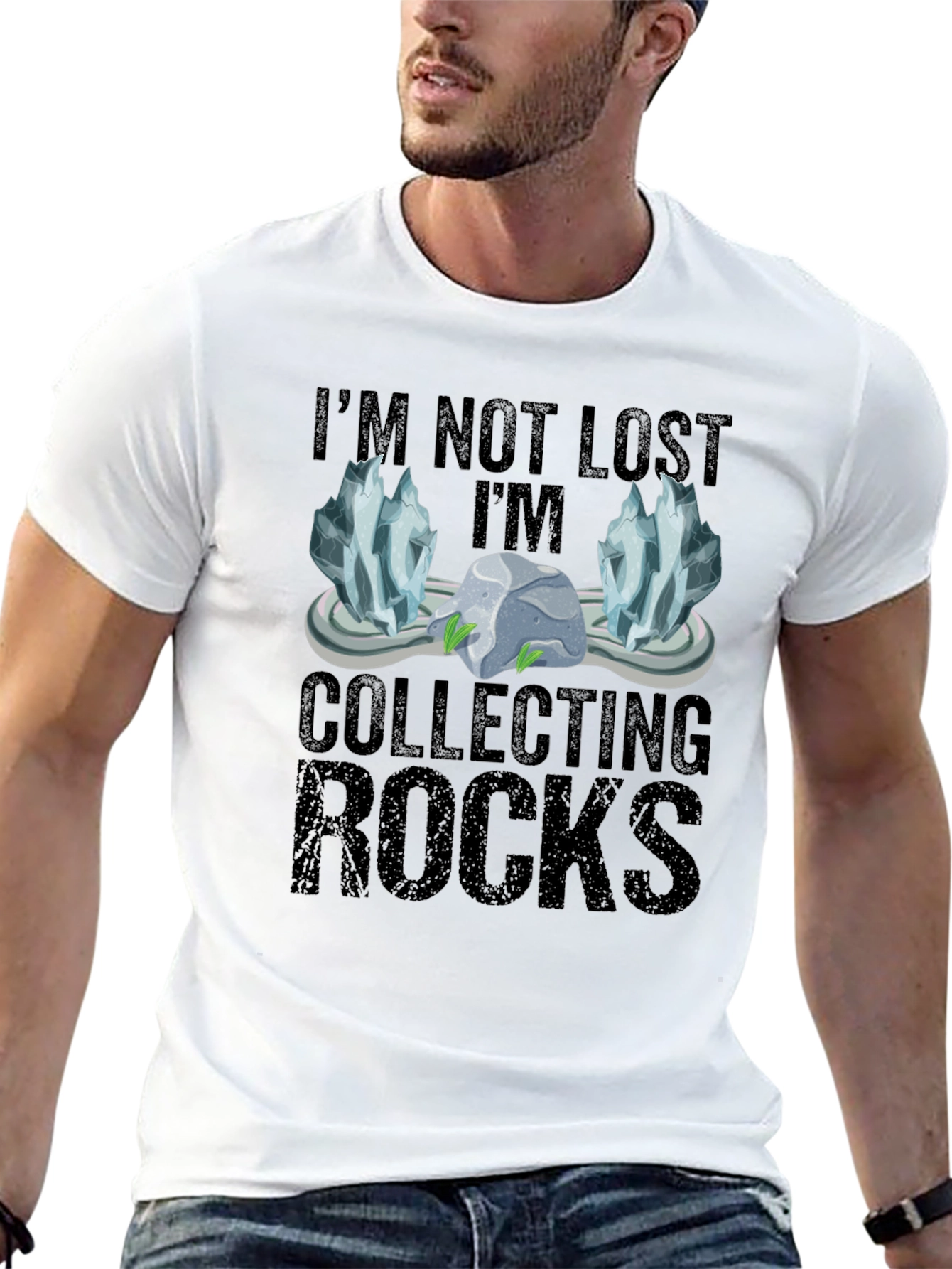 Camiseta Negra Coleccionando Rocas para Aventureros