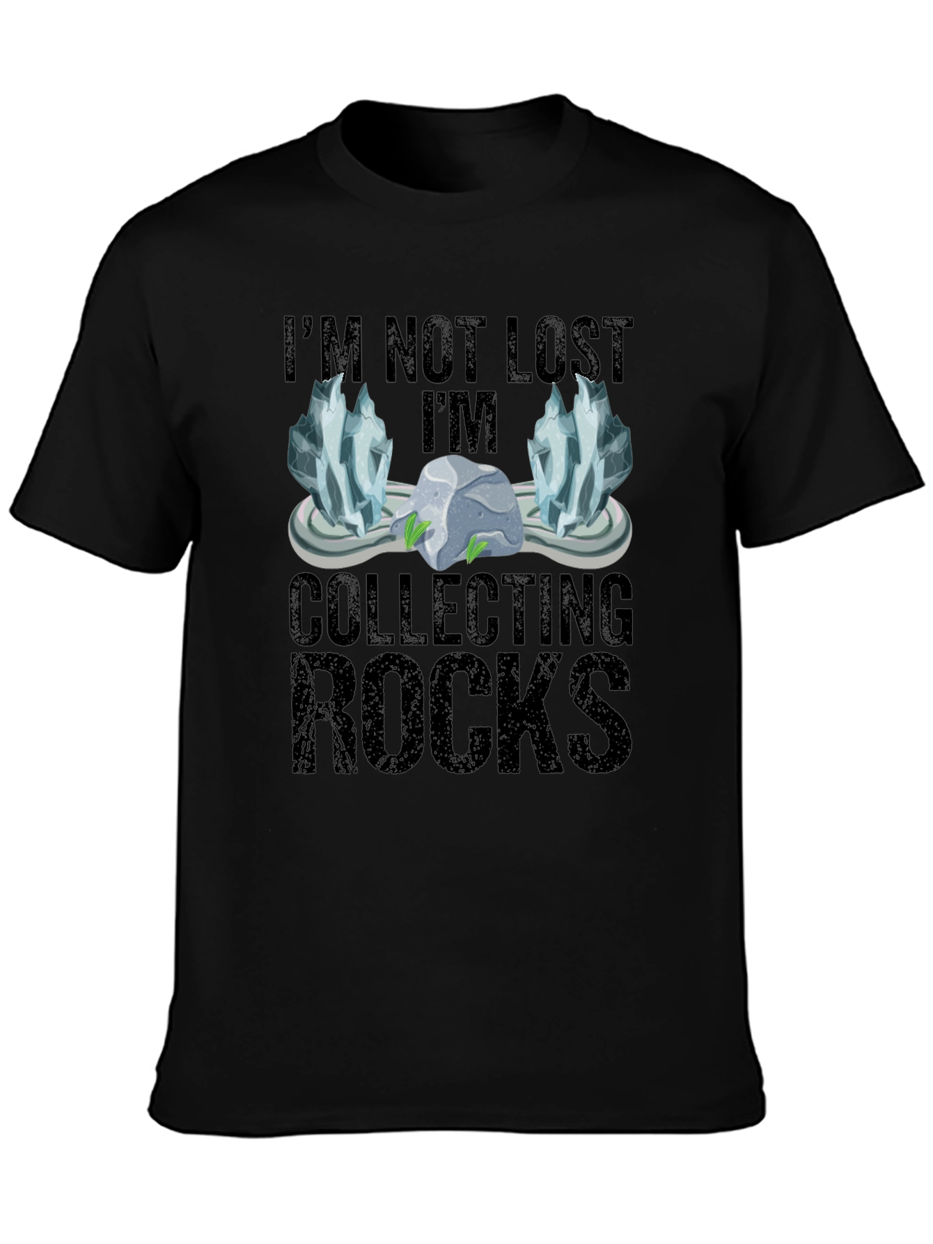 Camiseta Negra Coleccionando Rocas para Aventureros