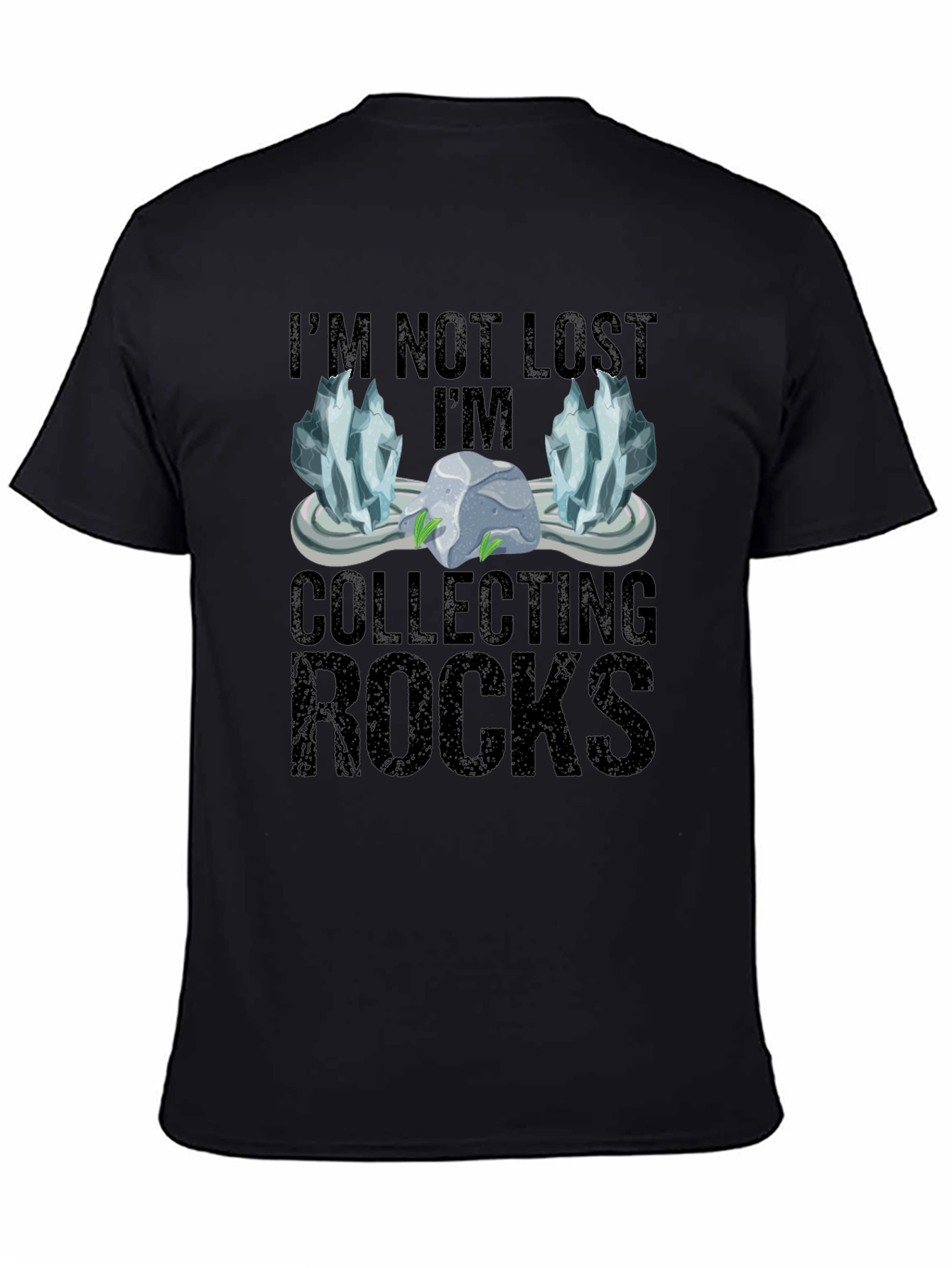 Camiseta Negra Coleccionando Rocas para Aventureros