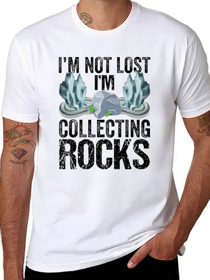 Camiseta Negra Coleccionando Rocas para Aventureros
