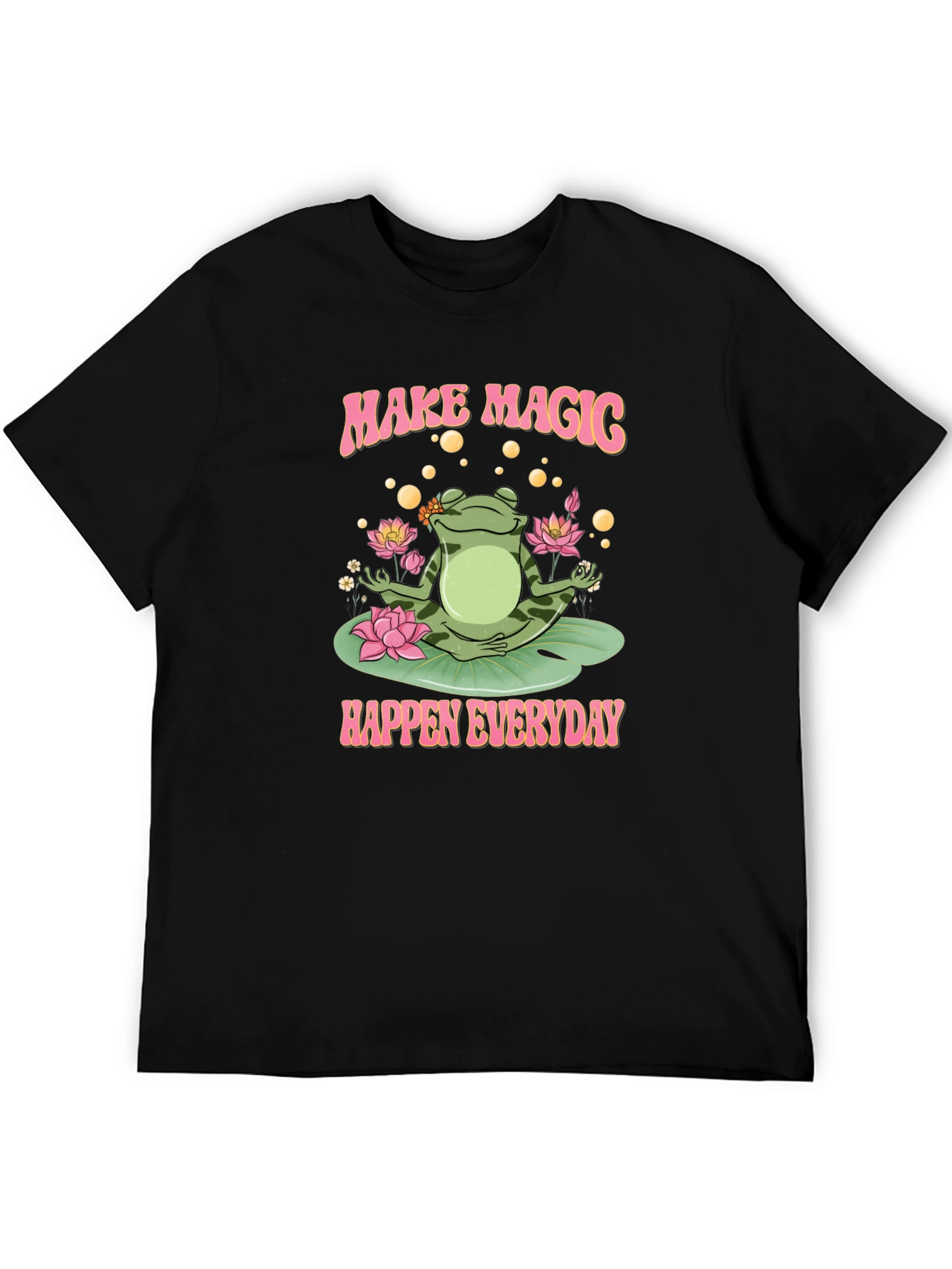 Camiseta Negra: Rana Mágica y Loto