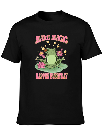 Camiseta Negra: Rana Mágica y Loto